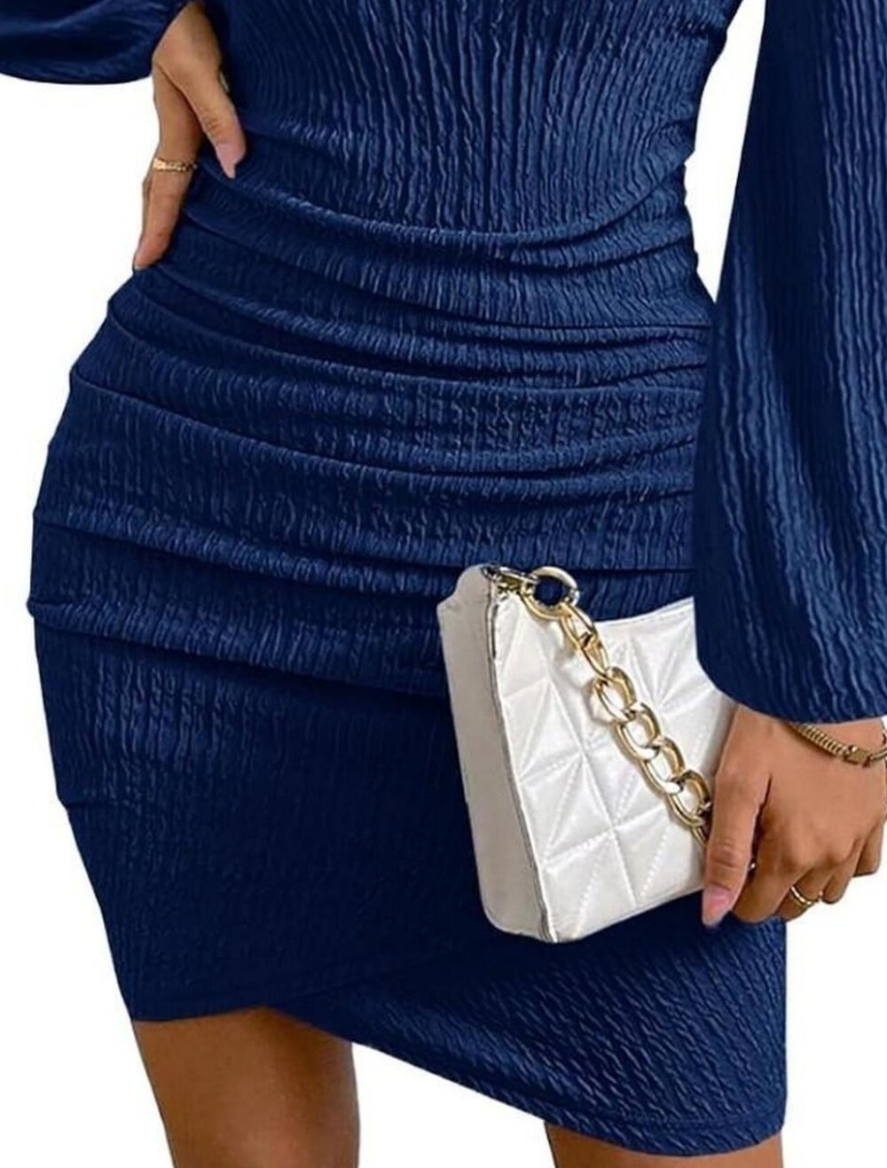 Mitilly Royal Blue Long Sleeve Ruched Textured Bodycon Mini Dress NWOT Size Smal